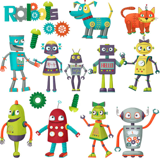 Cartoon Robot Wall Stickers for Kids' Room Decor